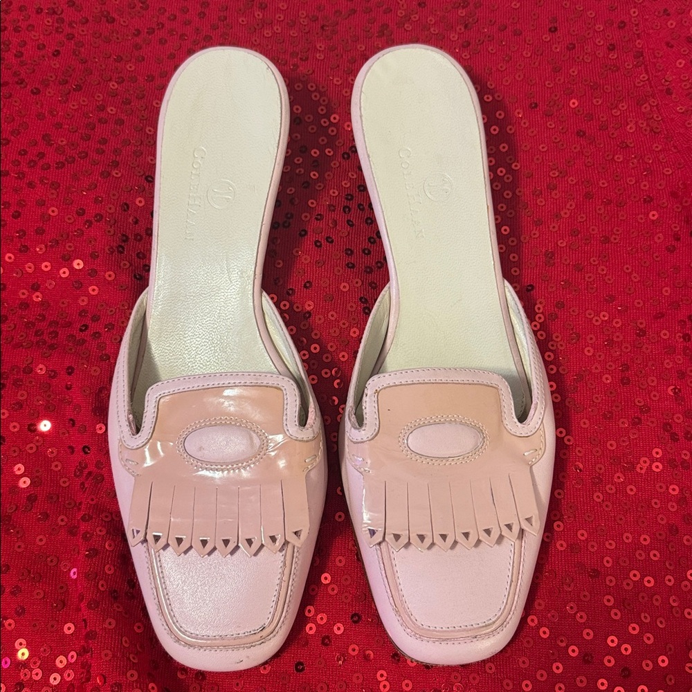 COLE HAAN Alexa Pink Kitten Heel Loafer Mules 7.5B